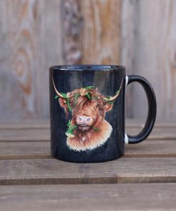 Tasse -Hochlandrind/Blumen- schwarz